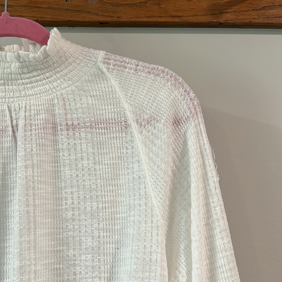 Free People - small, white Boulevard Ruffle smocked turtle neck - Picture 5 of 6